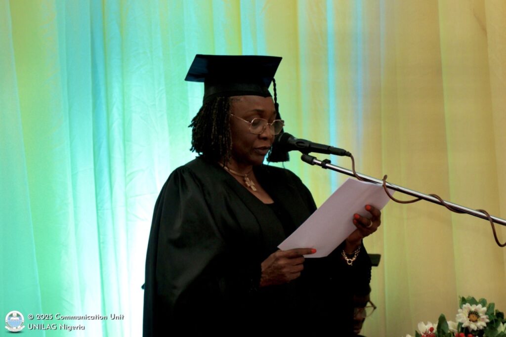 Professor Folasade T. Ogunsola, OON, FAS, delivering the opening address at the 20th Inaugural Lecture in the 2024/2025 academic session of the University of Lagos